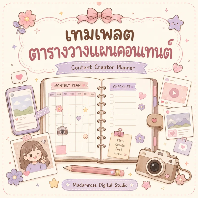ปกเทมเพลตตารางวางแผนคอนเทนต์ Content Creator Planner